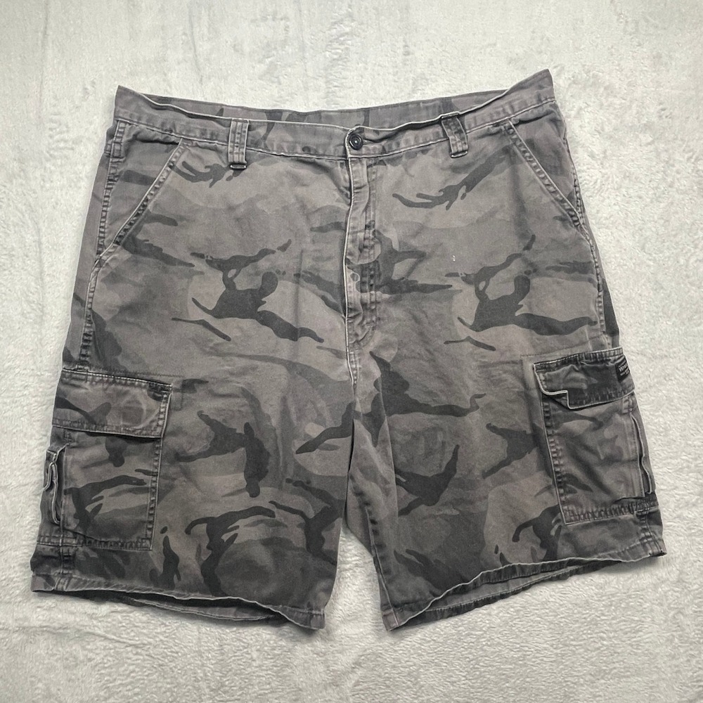 Wrangler Cargo Shorts Mens 40 Grey Camo Cotton Utility Relaxed Fit